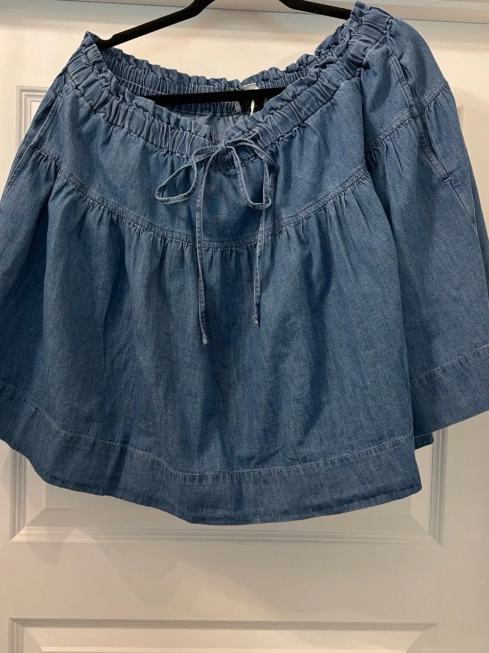 Women's Denim Blue Cotton Circle Skirt with Drawstring Waist